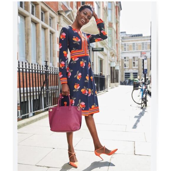 Boden Women Floral  Striped A Line Dress Sz. 8R Blue Lightweight Comfort Modest - Picture 2 of 12